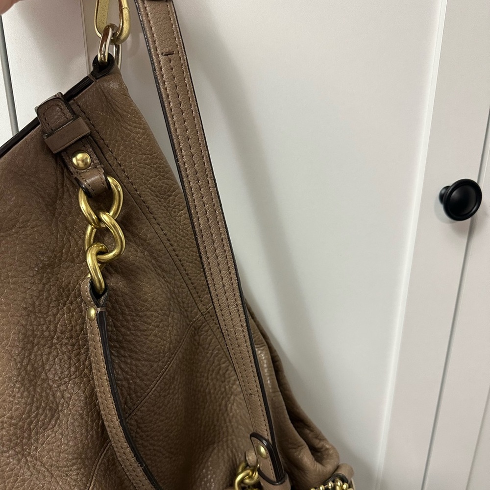 Coach Brooke Taupe Leather Shoulder Bag with Gold Accents - Picture 3 of 11
